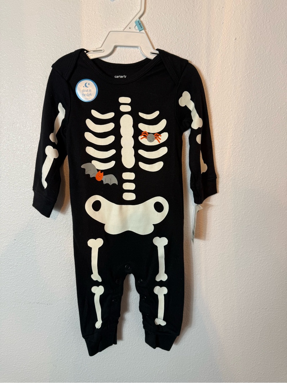 Carter's Black Glow Skeleton One-Piece Romper Sz 6M NWT Glow in the Dark